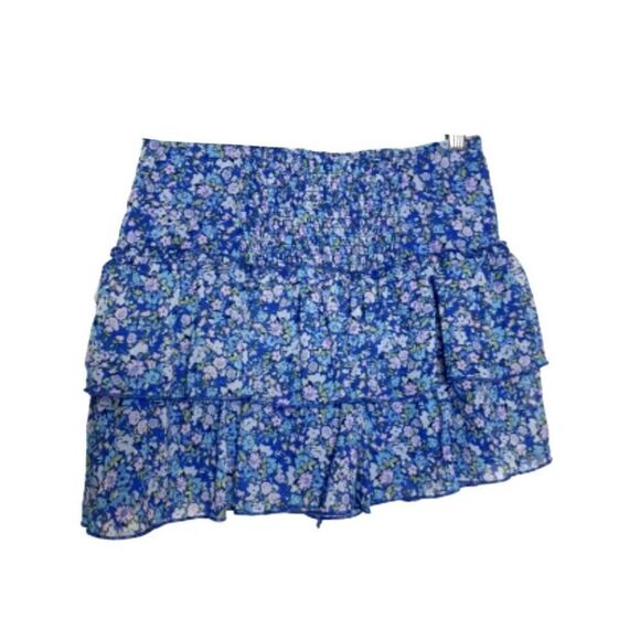 Wild Fable Womens Tiered Mini Skirt S Blue Floral Drawstring Waist Cottagecore - Picture 4 of 5